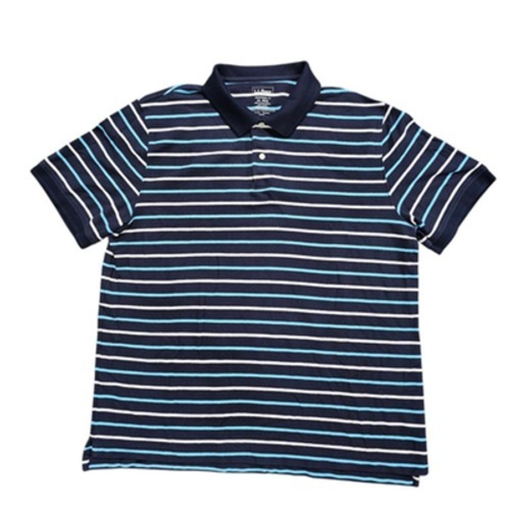 L.L.Bean‎ Polo Shirt Men's XL Blue Stripes Short Sleeve Casual Golf Cotton